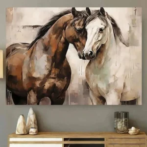 Quadro casal cavalos branco e marrom Sala Quarto