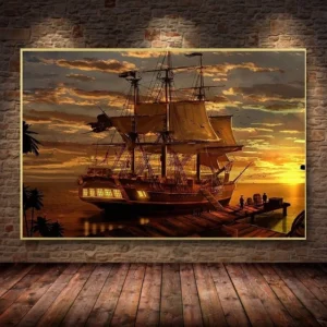 Quadro de navio pirata, murais para sala de estar, decoração de casa